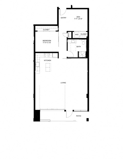 Floor plan for 1 bed, 1 bath, 1219 sqft